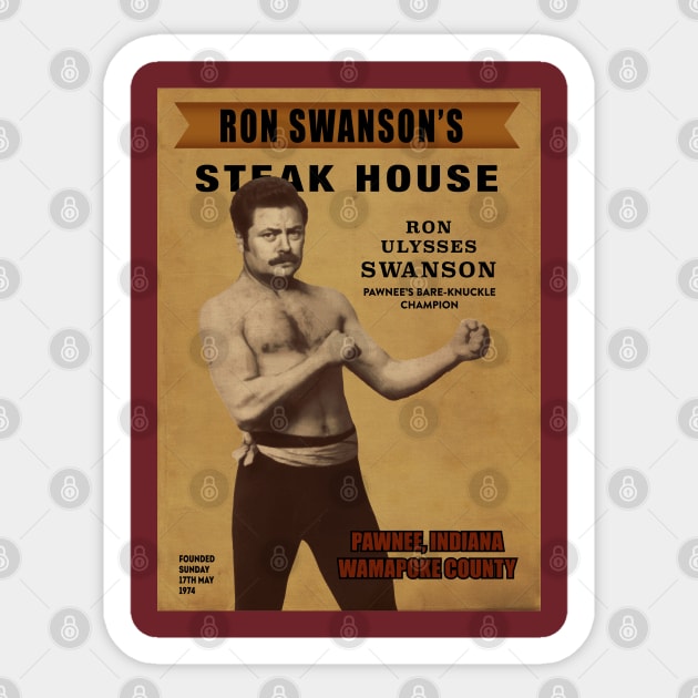 ron swanson's steak house Sticker by Naive Rider